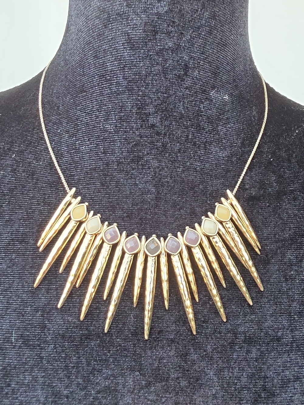 Gold Spike Statement Necklace with Neutral Stone Accents - Picture 1 of 5